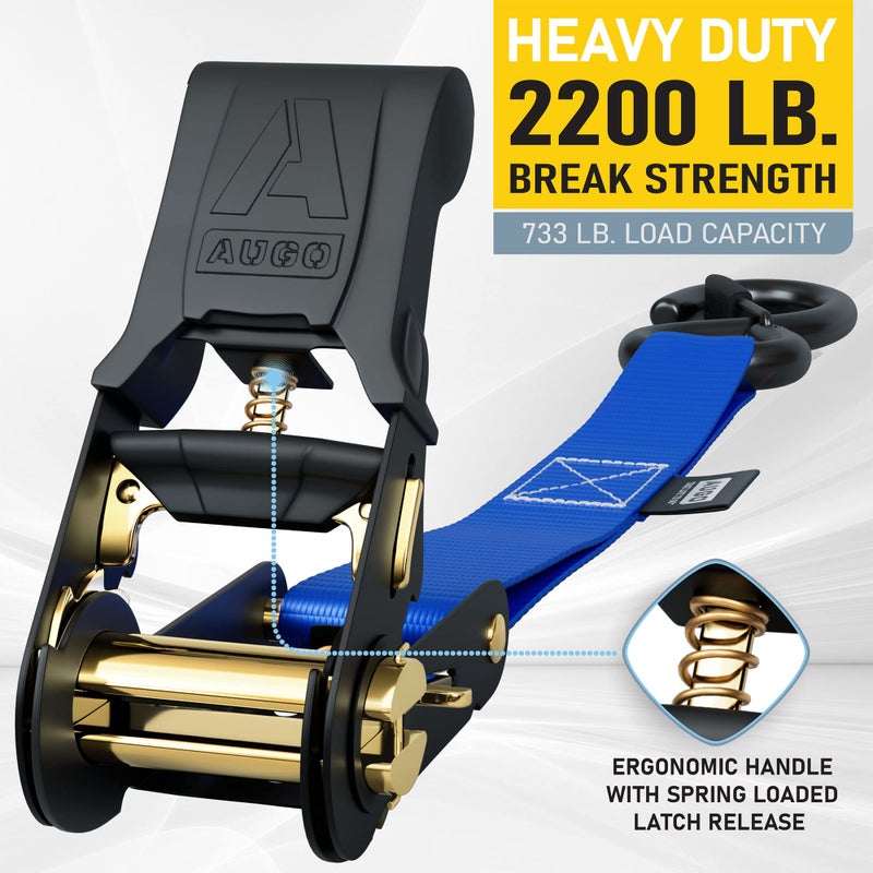 AUGO Ratchet Straps Heavy Duty 4 Pack -15 FT - 2200 LB Break Strength - Ratchet Tie Down Straps with Safety Lock S Hooks - Cargo Straps for Moving  Appliances  Motorcycle - Soft Loop Tie Down Straps - Image 2
